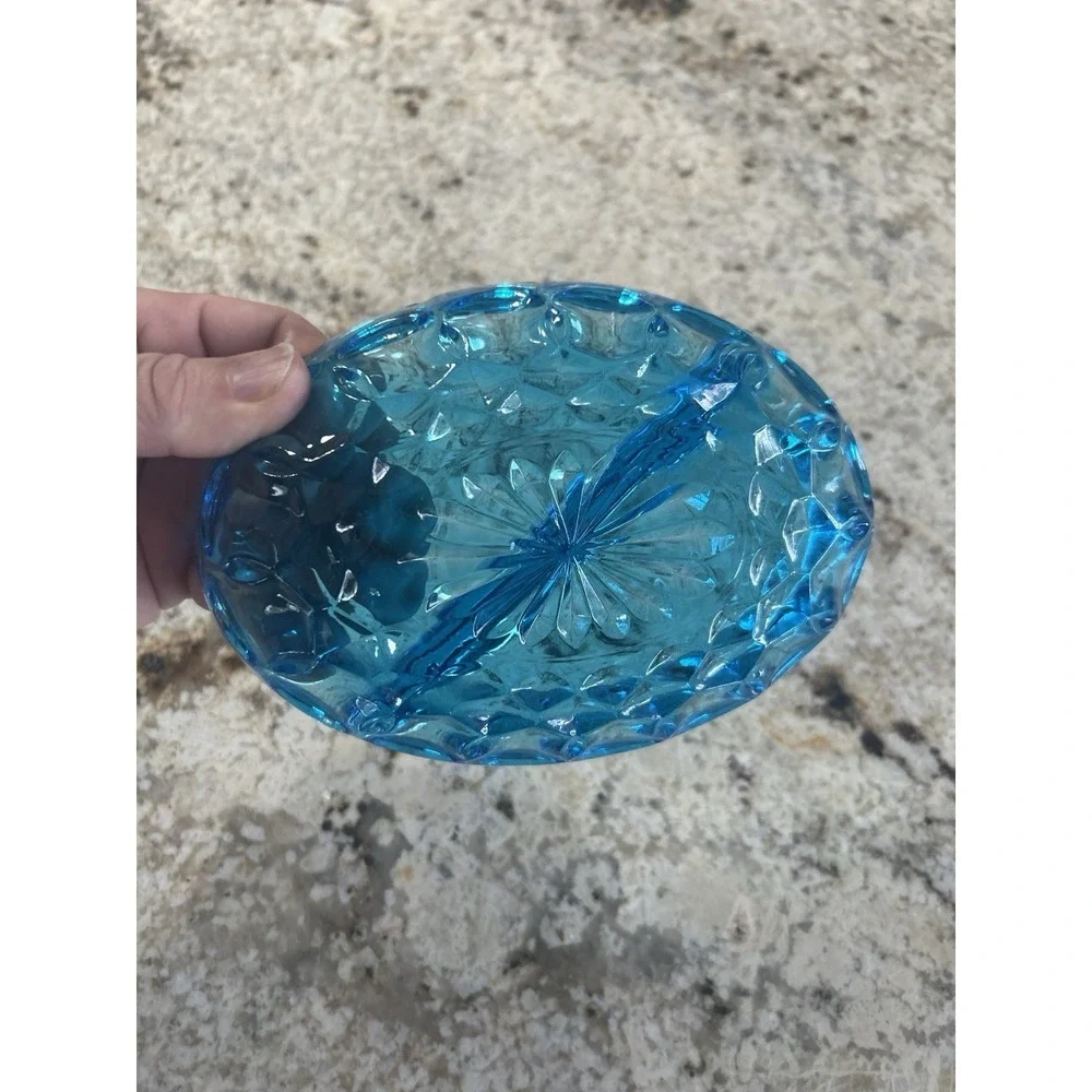 Vintage‎ Indiana Glass Kings Crown Teal Blue Divided Oval Candy Dish